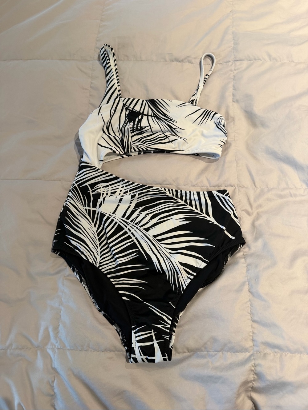 Athleta Black and White Palm-Print Two-Piece Swim Set